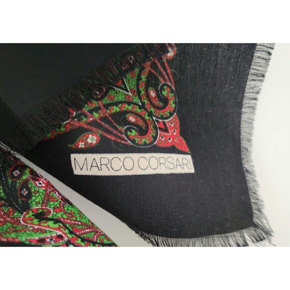 New Marco Corsari Square Scarf 44"x44" Black Green Blue Pink Fringe - Picture 4 of 4